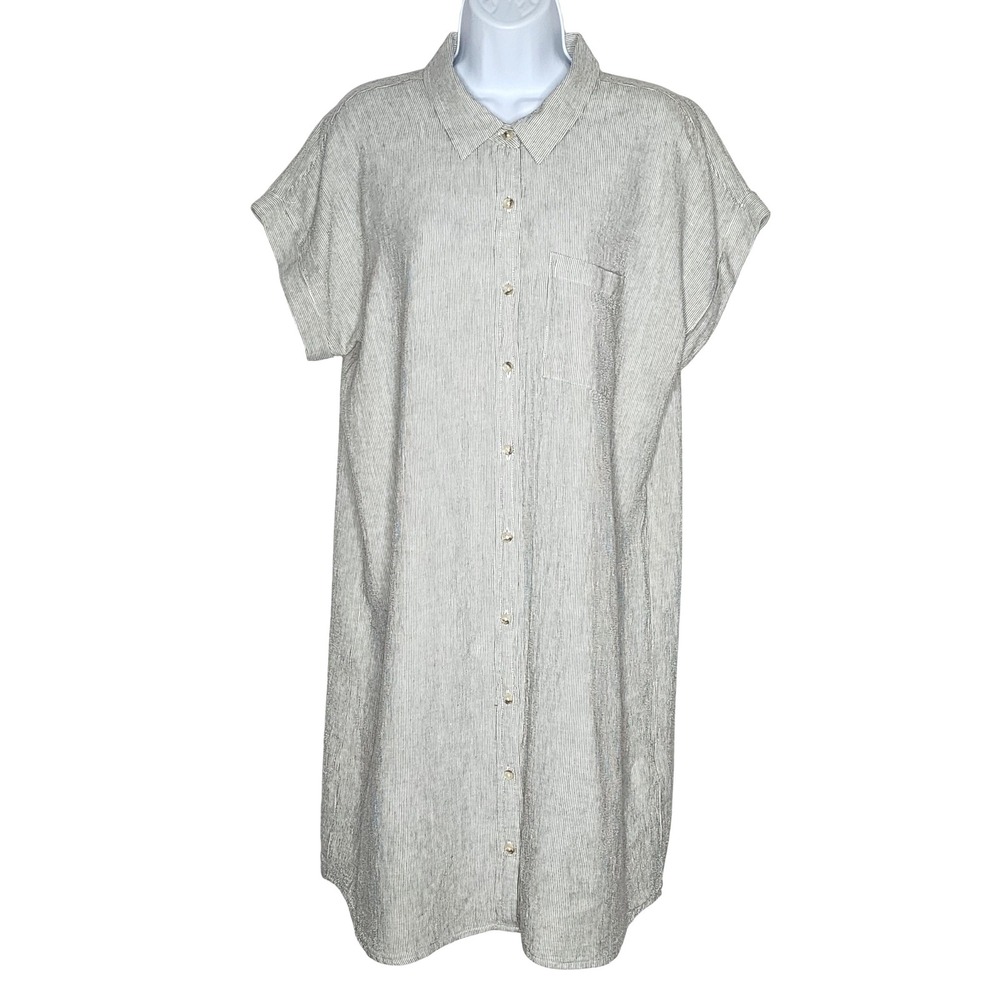 Thread & Supply Judson Dress - Micro Olive Stripe Size Large